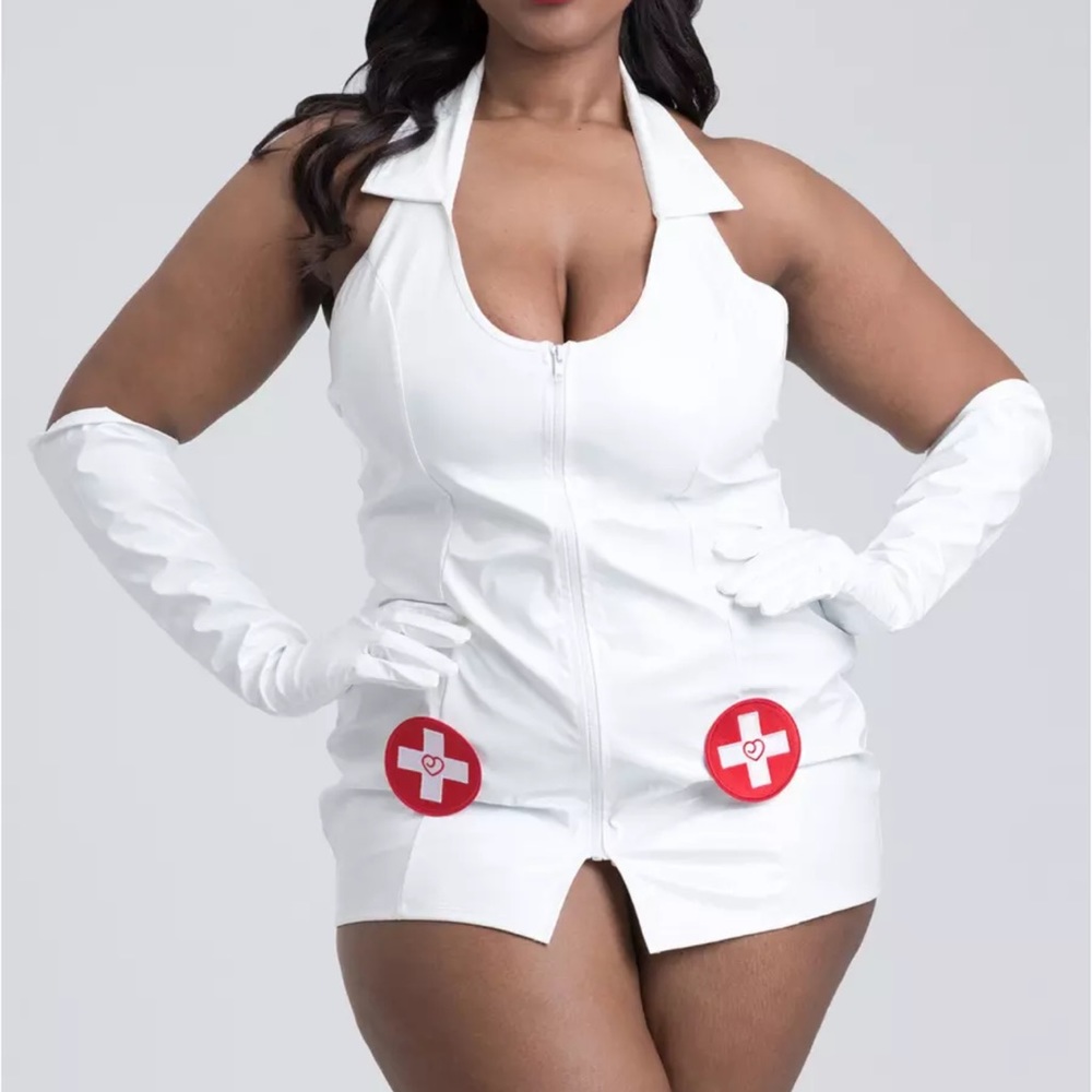 Lovehoney Fantasy Plus Size Naughty PVC-Look Nurse Costume, NWT, size 14-18